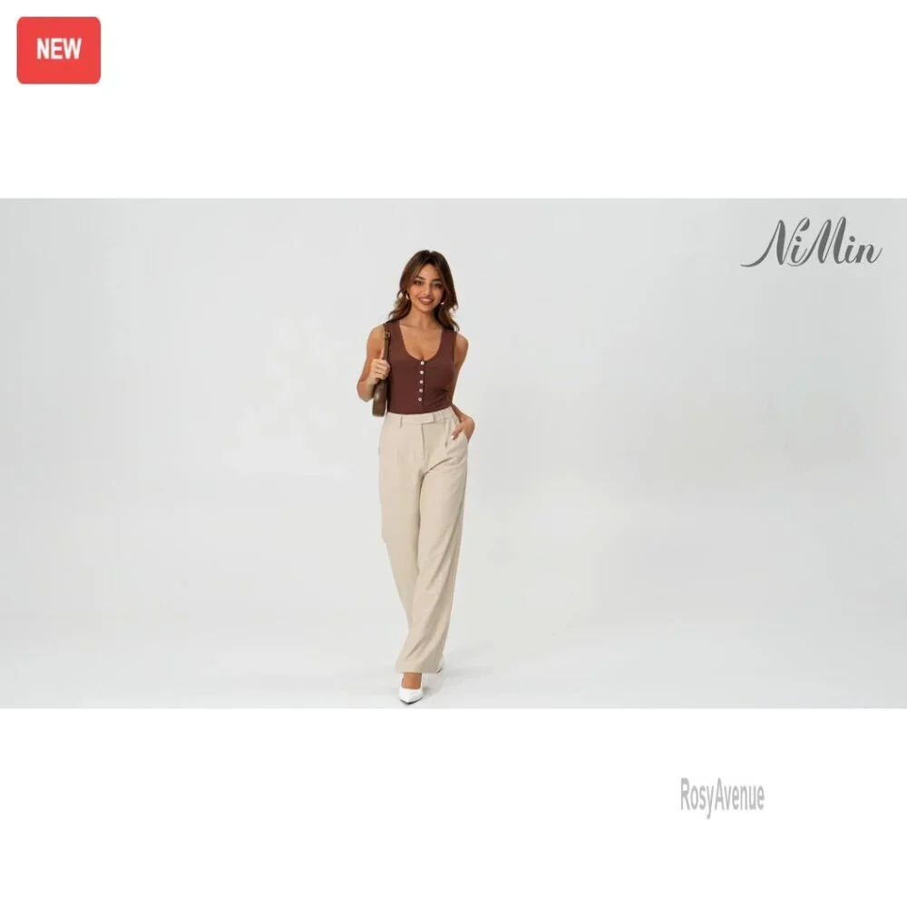 High Waisted Wide Leg Work Pants with Pockets Business Casual Trousers - Picture 7 of 7